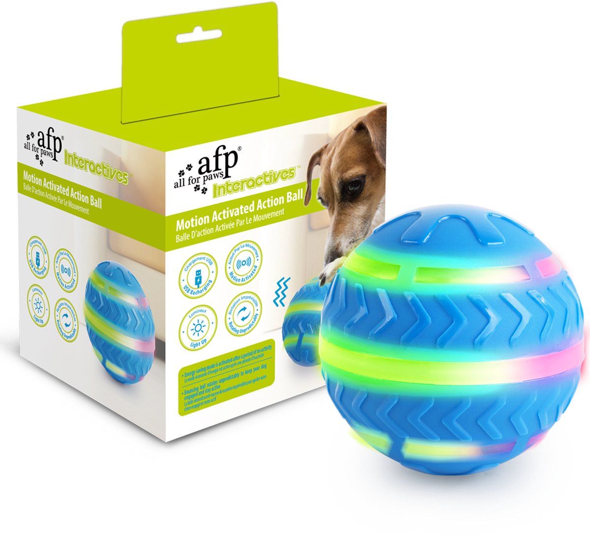 AFP Interactives Motion Activated Action Ball - Interactief Speelgoed voor Honden - Hondenbal - Hondenspeeltje met Bewegingssensor - USB Oplaadbaar