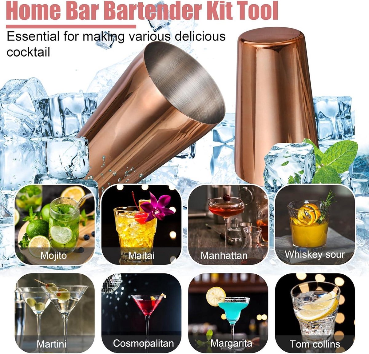 Kit de barman profesional, juego de barra coctelera con soporte de Bambú Alibaba