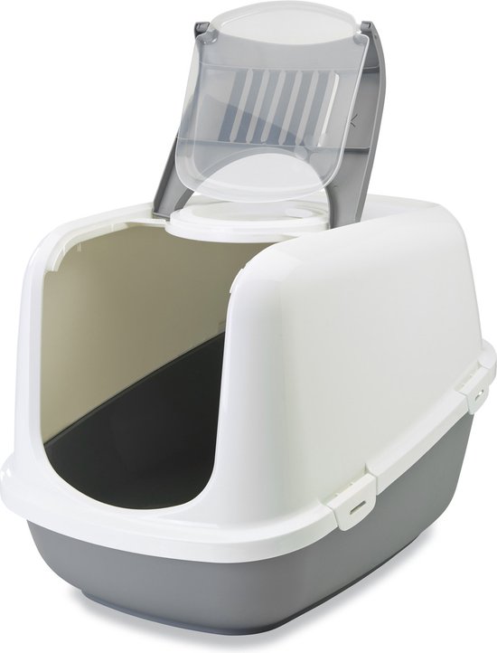 Savic Nestor Jumbo - Kattenbak XL - Inklapbare Voorkant - Grijs/Wit - 66,5 x 48,5 x 46,5 cm