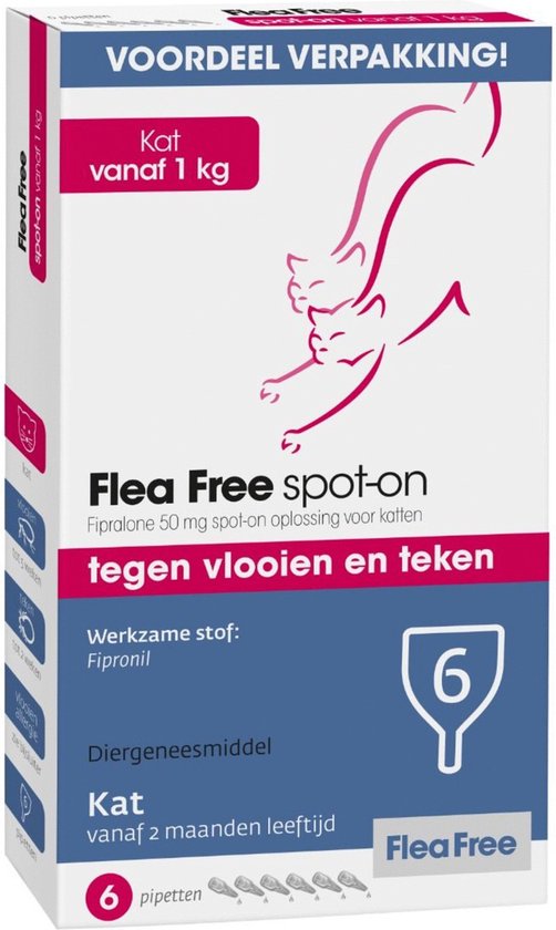Flea Free Spot On Anti Vlooiendruppels Kat vanaf 1 kg - 6 pipetten
