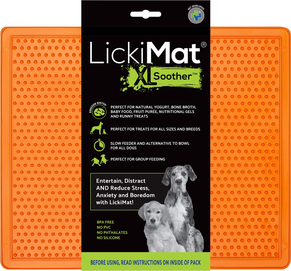 Lickimat Soother Original - Slowfeeder Voermat Oranje - Hondenvoerbak - 30x25 cm