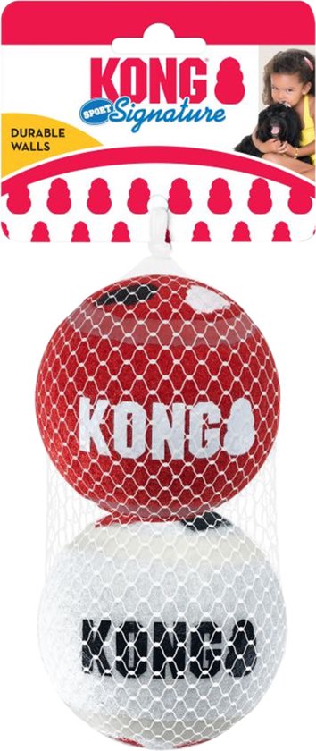 KONG Signature Play Balls M - plus fermes que les balles de tennis - matériau non abrasif - balle de jeu pour chien - 3 pièces