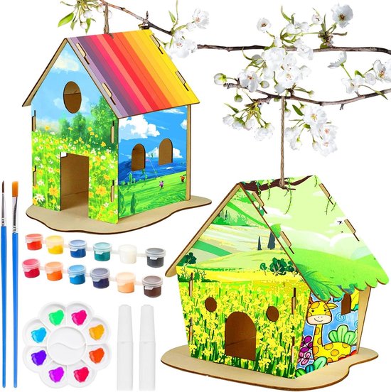 Grafix Knutselset Vogelhuisje 3pcs - Bouw & Versier je Eigen Vogelhuisje - Educatief