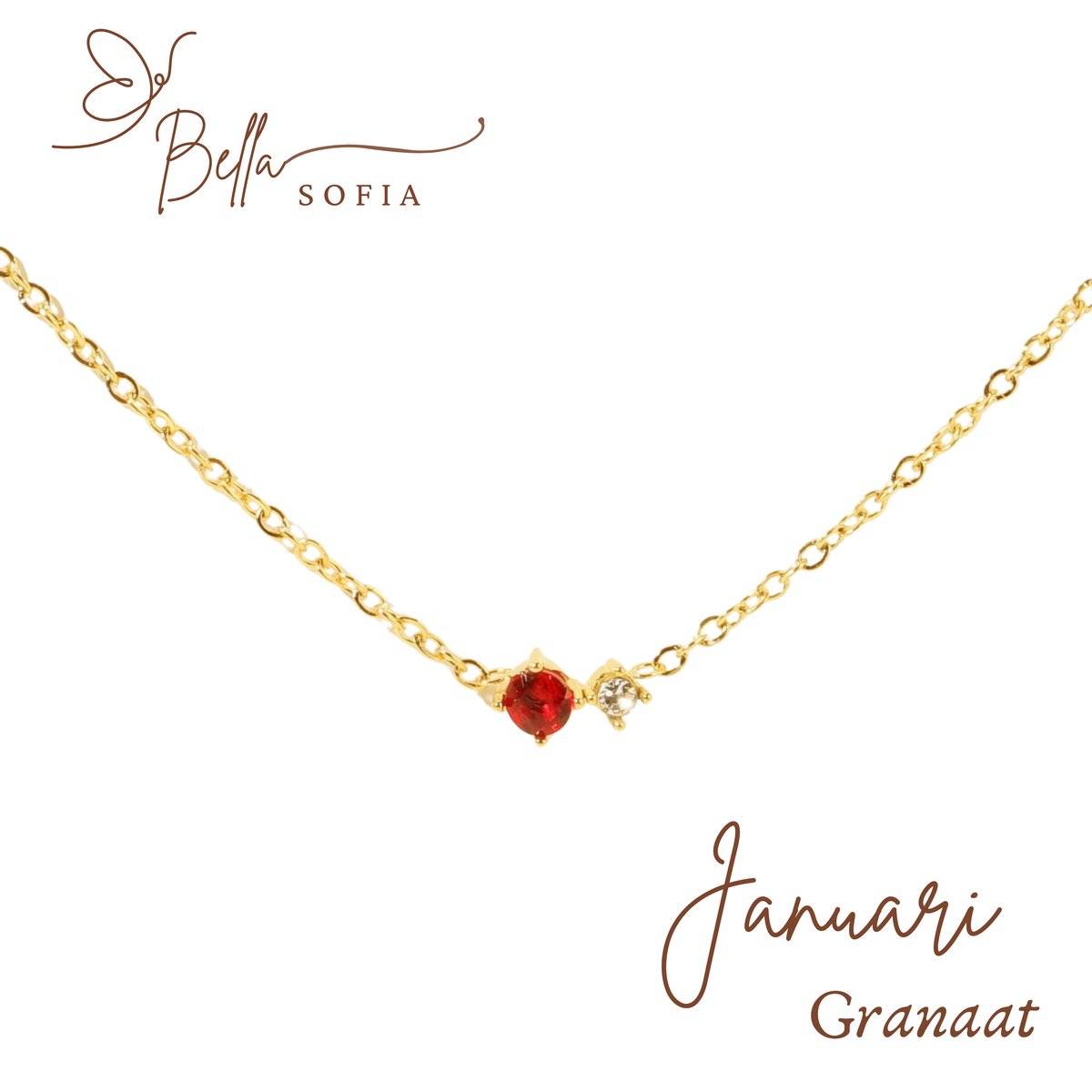 Bella Sofia® Geboortesteen Armband Januari - Uniek Goudkleurig Dames Sieraad - Valentijnscadeau - Valentijnsdag - Valentijn cadeau voor haar