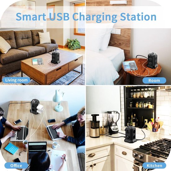 Stekkertoren 8 voudig met 4 USB - Fakkert Electronica