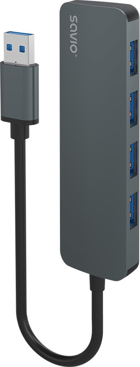 Savio Hub 4 x USB-A 3.1 Gen 1 AK-53 USB 3.2 Gen 1 (3.1 Gen 1) Type-A 1000 Mbit/s Zwart