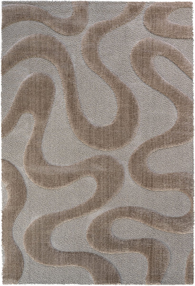 Rugsman Osaka 013.007.7222 Vloerkleed - 240 x 340 cm - Bruin - Rechthoekig - Polyester - Woonkamer - Abstract - Shaggy - Hoogpolig