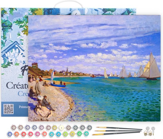 Foto: Figured art schilderen op nummer volwassenen met lijst zeilwedstrijden in sainte adresse monet handwerk acrylverf kit diy compleet 40x50cm canvas al ingelijst