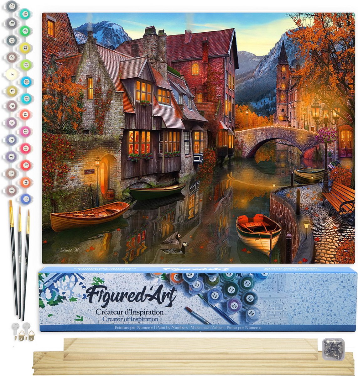 Figured'Art Schilderen op Nummer Volwassenen canvas Warme kanalen - Handwerk acrylverf Kit DIY Compleet - 40x50cm met DIY houten lijst