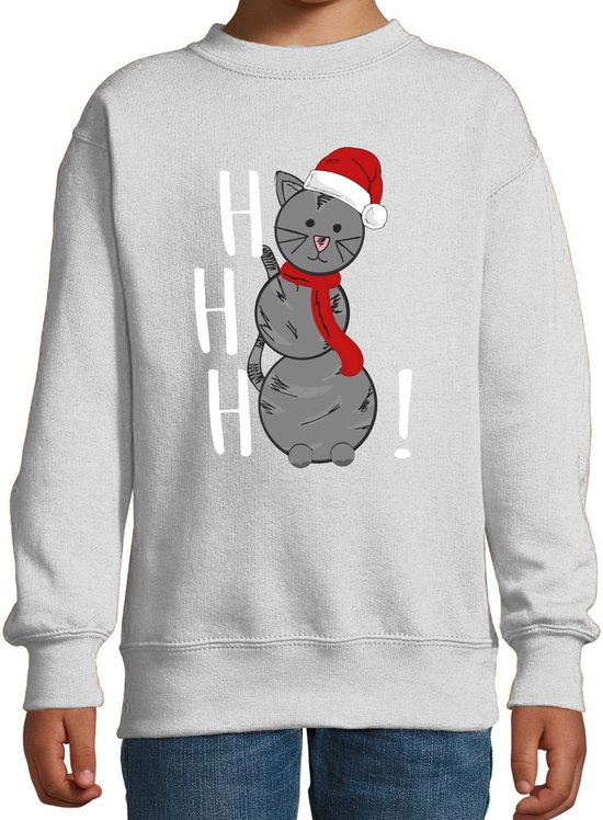 Bellatio Decorations Pull/pull de Noël pour garçons/filles - HoHoHo - gris - bonhomme de neige kitty 170/176