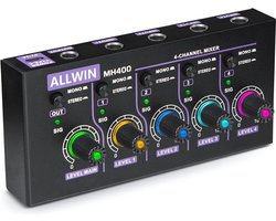 Compacte 4-kanaals Audiomixer voor Mono en Stereo – Ideaal voor Muziekinstrumenten en Podiuminstellingen