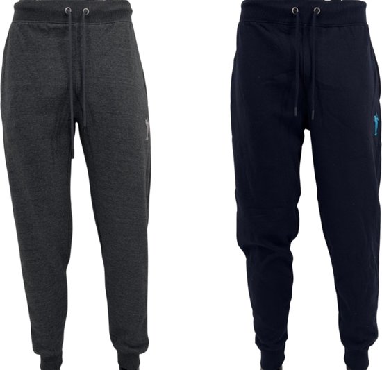 Hitman - 2-Pack - Joggingbroek Heren - Trainingsbroek Heren - Sportbroek Heren - Katoen - 1 x Donker Grijs en 1 x Blauw - Maat S