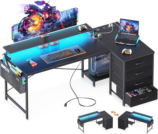 WASAGUN L-vormig bureau, 120 cm breed, met stopcontact