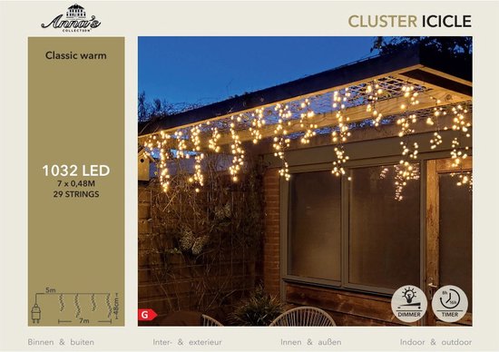 Anna's Collection Ijspegelverlichting lichtsnoer - 1032 led lampjes - klassiek warm wit - 700 cm