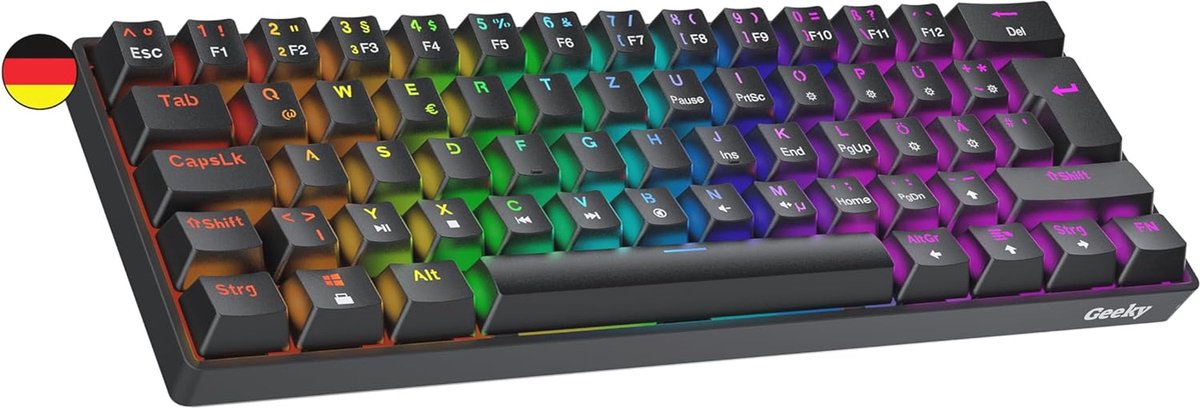 Mechanisch Gaming Toetsenbord 60% met Multi Kleur RGB LED Achtergrondverlichting voor PC/Mac | ISO DE Qwertz Duitse Indeling