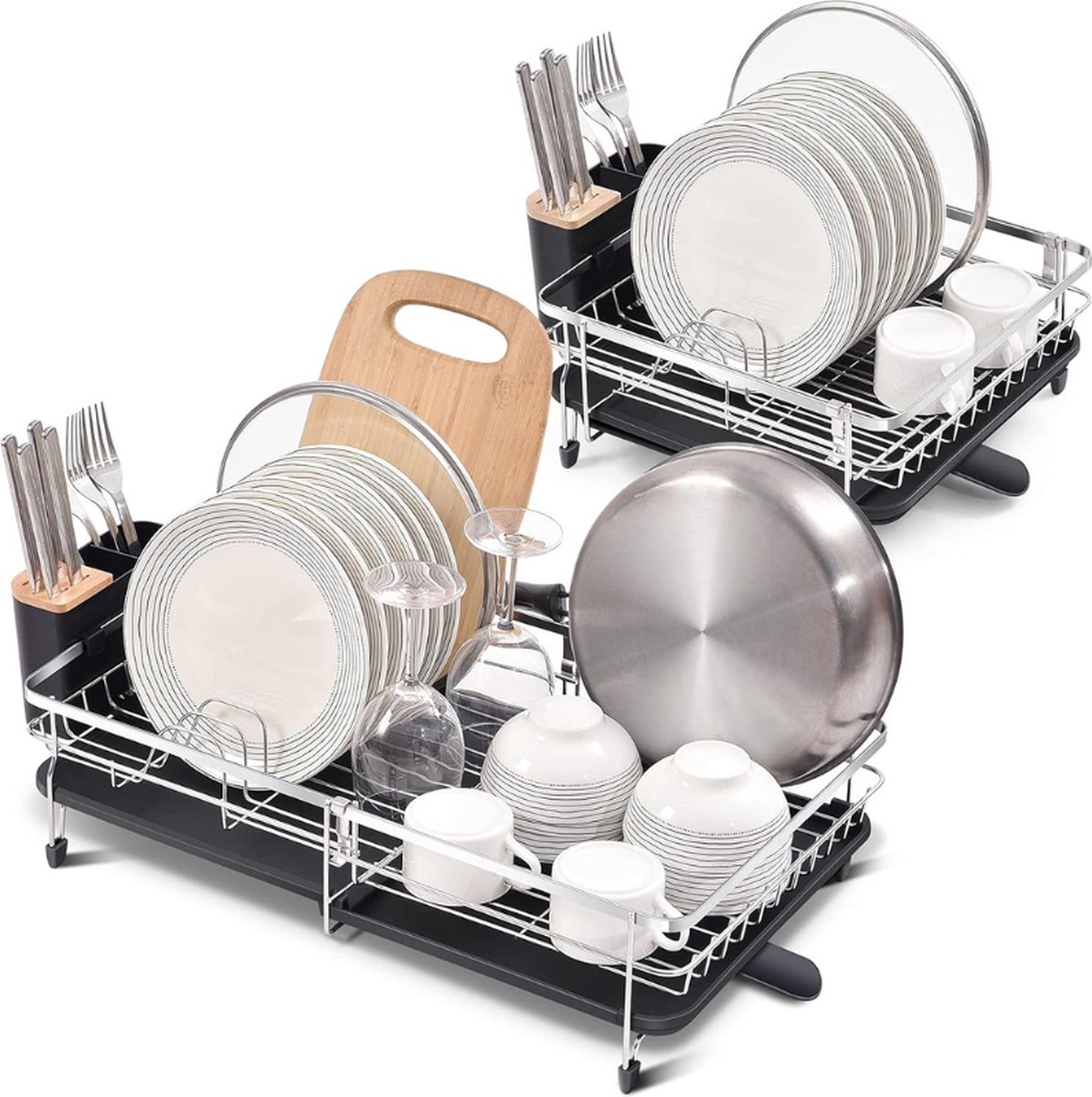 Goedkoopste Uitbreidbaar Afdruiprek - Instelbaar 304 Roestvrij Staal Afdruiprek - Opvouwbaar Afdruiprek Met Verwijderbare Bestekhouder & Draaibare Afvoeruitloop - Anti-Roest Bordenrek Voor Keuken 1 Stuk