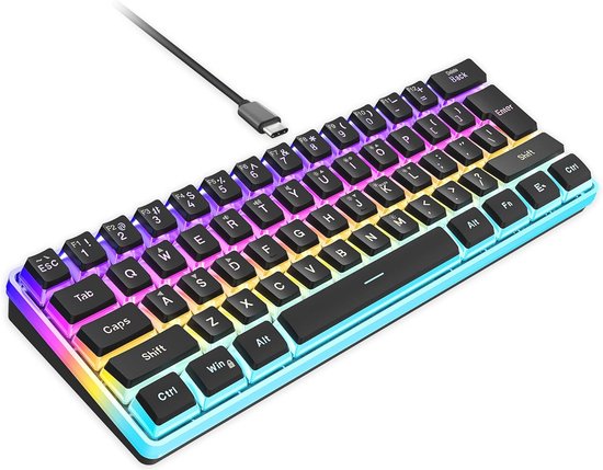 Docooler Mechanisch toetsenbord met 61 toetsen met USB out EMU kabel, led  achtergrondverlichting, ondersteunt hot swapping, blauwe schakelaar/rode schakelaar