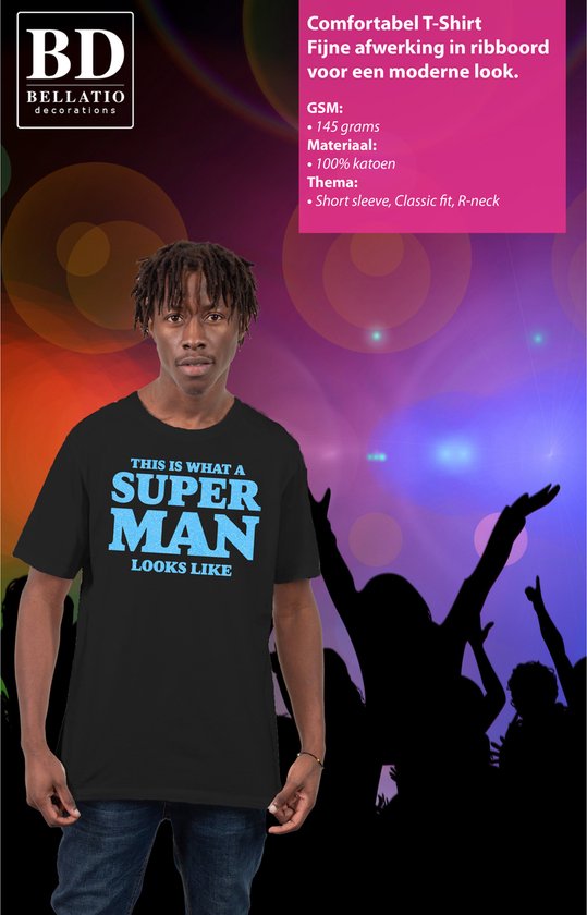 Bellatio Decorations Chemise habillée pour homme - super man - noir - bleu pailleté - soirée à thème - Vaderdag M