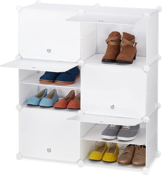 Relaxdays Schoenenkast, Insteekkast Met Deuren, H X B X D: 95 X 85 X 31 Cm 12 Vakken Planksysteem Van Kunststof Zwart
