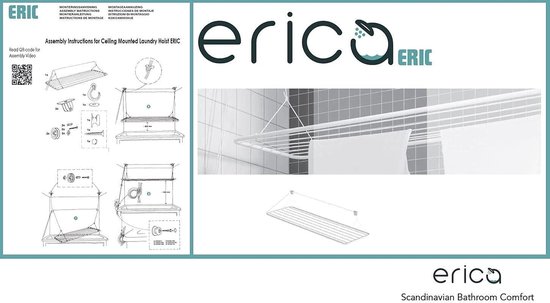 Erica Plafond Kledinghanger 140x50cm, 11,2m Droogoppervlak, 2,5m Mini Erica Plafond Kledinghanger 140x50cm, 11,2m Droogoppervlak, 2,5m Mini