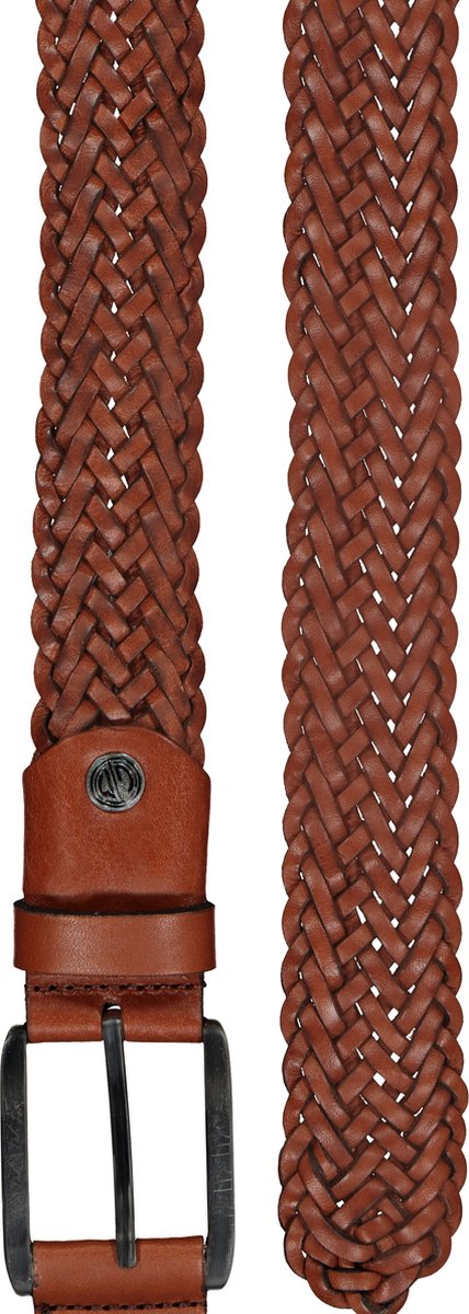 LINDENMANN leren heren riem - cognac gevlochten