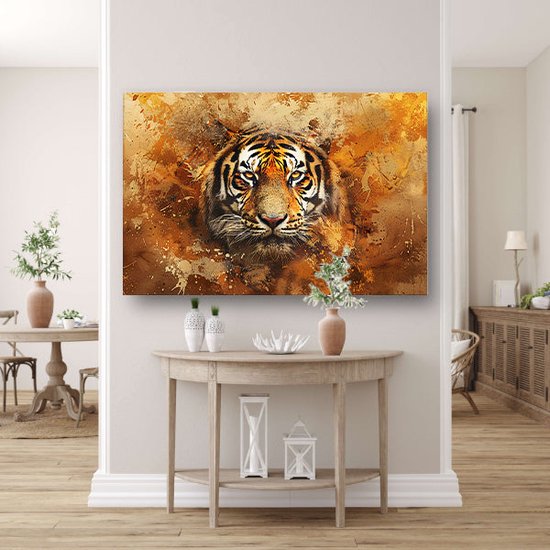 Tijger schilderij - Dieren glasschilderij - Glasschilderij Achtergrond - Moderne schilderijen - Schilderijen plexiglas - Decoratie kamer acrylglas 75x50 cm