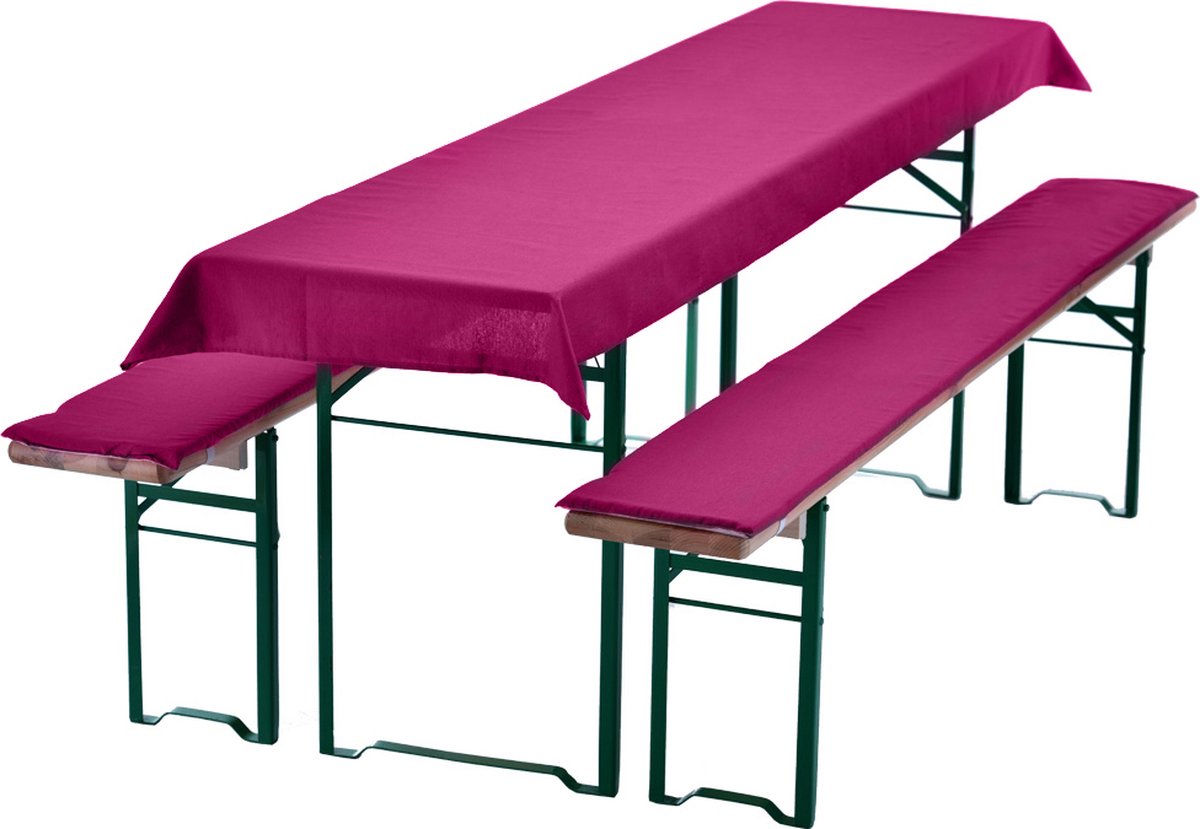Bierbankkussens Set 240x90 cm Berry - 1x Tafellaken voor 220x70 cm tafels & 2x Gevoerde kussens voor 220x25 cm banken