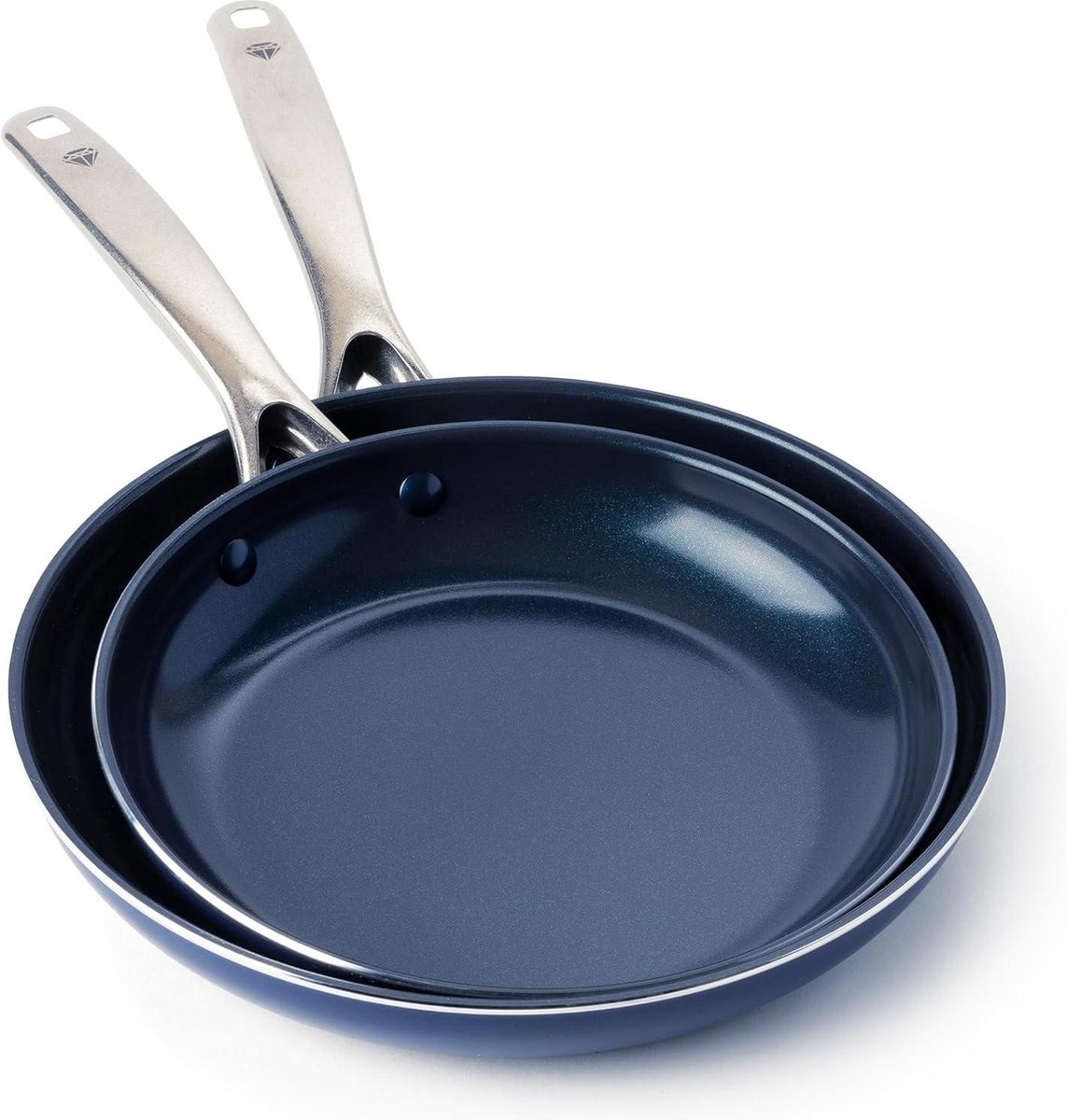 24-28 cm Koekenpannenset Met Diamanten Versterkte Keramische Antiaanbak PFAS-Vrij Vaatwasserbestendig Ovenbestendig Blauw