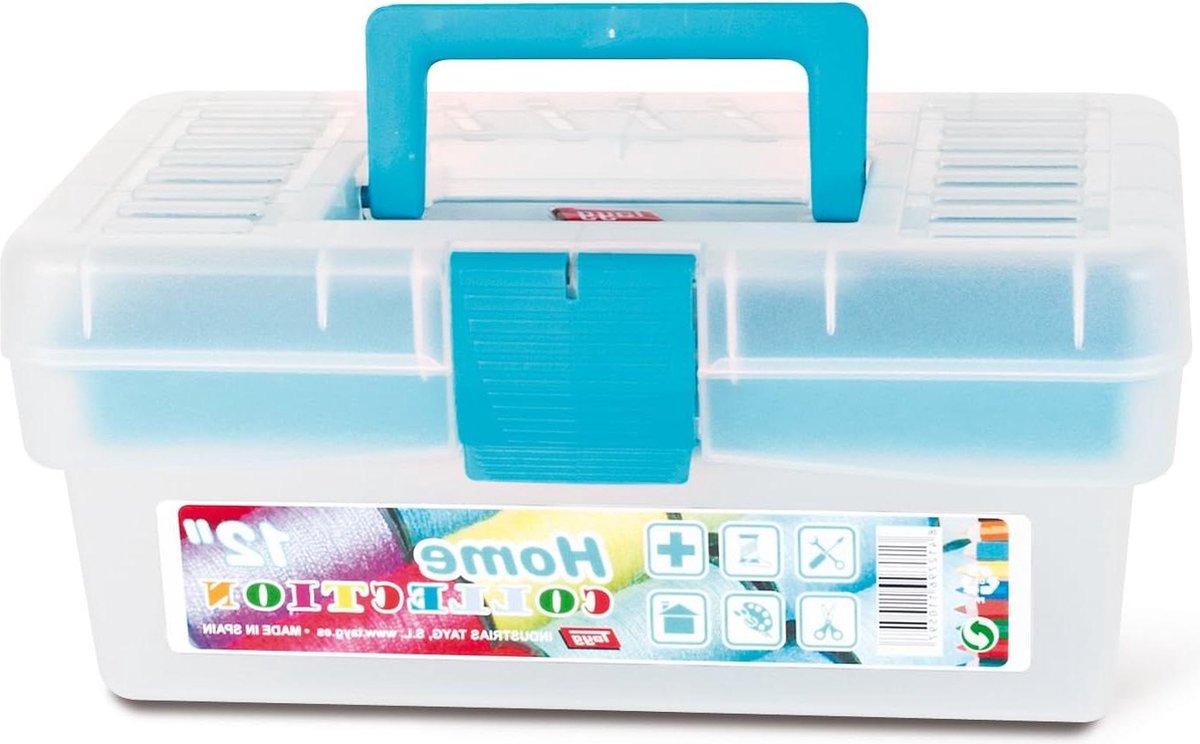 Gereedschapskoffer Thuis 12 290 x 170 x 127 mm Blauw-Transparant Roze Collectie 110597 Home Tools nodig in HTML Gereedschapskoffer