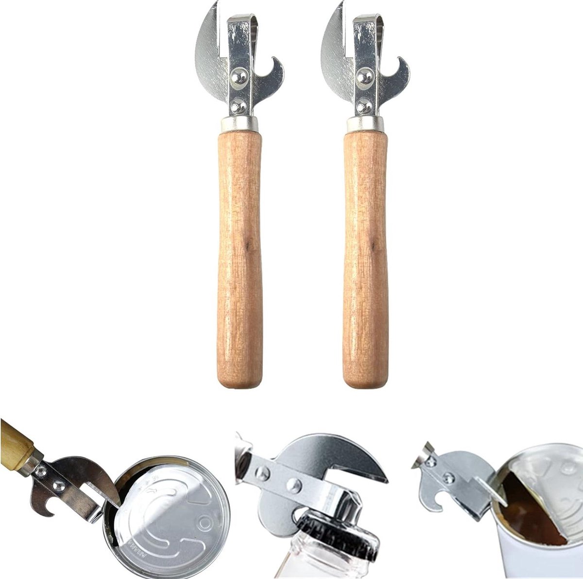 Handmatige blikverwijderaar Universele picknick keukengereedschap Draagbare zware houten handgreep Blikopener met houten handvat 154 cm Blikopener