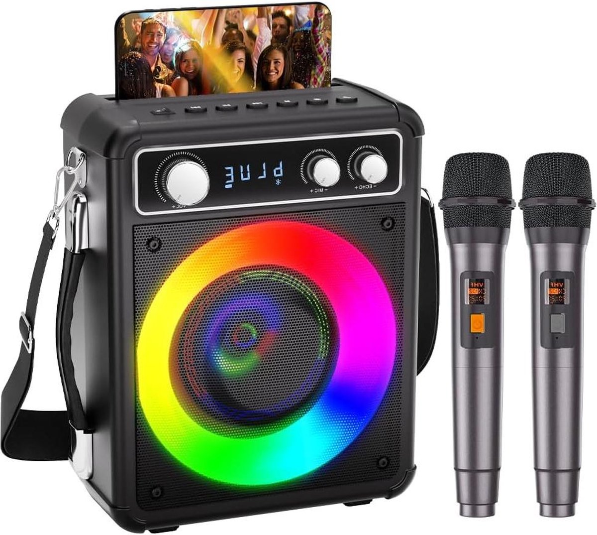 Karaoke set Draagbare Bluetooth Karaoke-Systeem Met 2 Microfoons Oplaadbare Karaoke Speakermachine 15 Watt Muziekbox Met Lichteffect Ondersteuning Tf USB Voor Thuisfeest