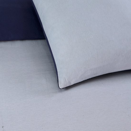 VISION Flanel - Tweezijdig omkeerbaar Dekbedovertrekset - 100% katoen flanel: warm en zacht - Lits-jumeaux - Dekbedovertrek 240 x 220 cm met 2 bijhorende slopen - Grijs / Blauw - Oekotex gecertificeerd van Merkloos — afbeelding 4
