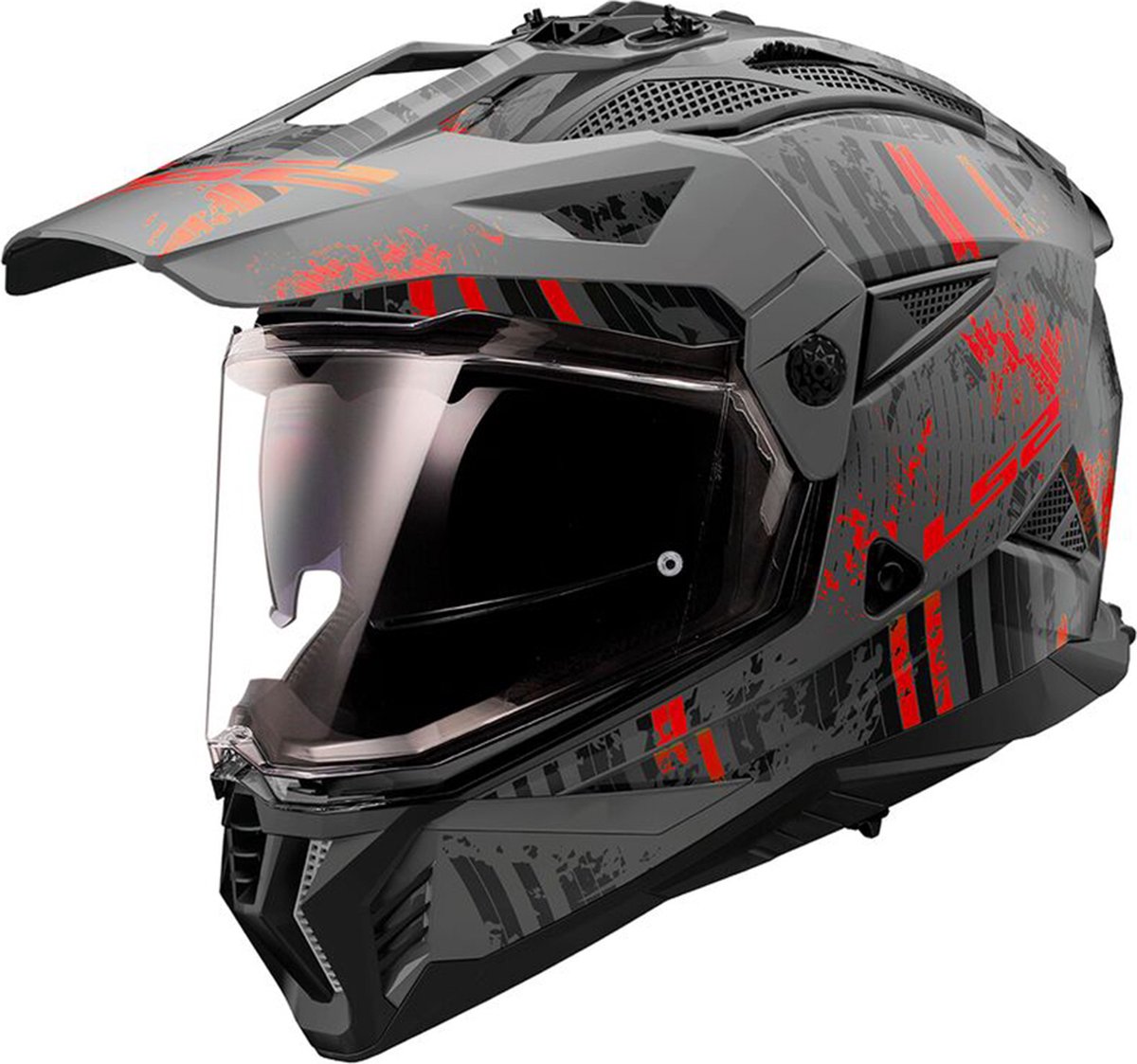 LS2 Helm Pioneer II Crazy MX702 mat zwart / rood maat XXL