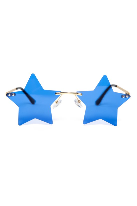KIMU Sterren Zonnebril - Goud Montuur - Blauwe Glazen - Hollywood Superster Sterretjes Ster Sterrenhemel Lichtjes Bril Star Gouden Blauw Festival van KIMU — afbeelding 2