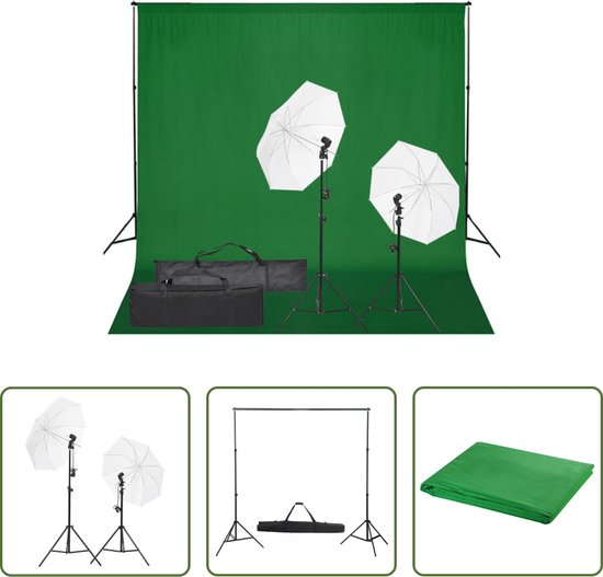 Foto: The living store fotostudioset fotolampen parasol statief achtergrond 300x300cm groen