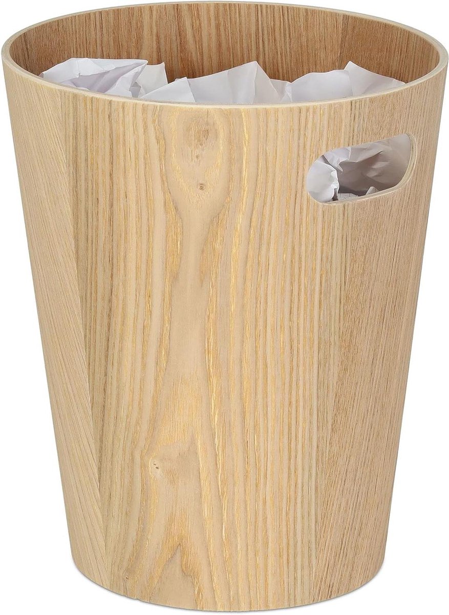Goedkoopste Prullenbak Ronde Papierbak Hout 75 L Zonder Deksel - Slaapkamer Kantoor Natuur