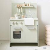 Petite Amélie Speelkeuken Hout Grijs Groen - Kinderkeuken incl. 7 Speelgoed Keukenaccessoires - Met Zilveren Details voor een Vleugje Luxe - Verfrissend, Betoverend & Rustgevend