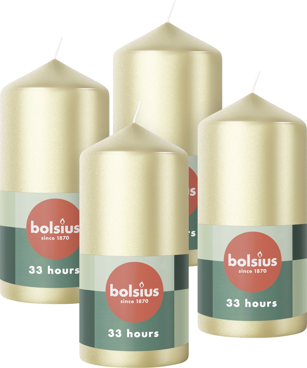 Bolsius Gladde Stompkaarsen Zilver - 12cm - 4 stuks - Metallic Metallic Zilver
