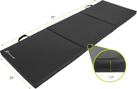 BalanceFrom 6,5 cm dikke opvouwbare trainingsmat met handgrepen voor MMA, gymnastiek en thuisgymnastiek beschermende vloeren (zwart
