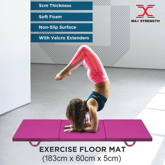 Opvouwbare Gymnastiekmat - 1,8m lang - Antislip - 5 cm Dikke Schuim - Zacht PU-leer - Draaggrepen - Voor Yoga en Pilates — afbeelding 3