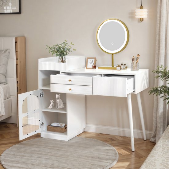 Organess make up tafel met spiegel- spiegel met LED 3 standen - instelbare lichtsterkte - wit - 80x40x140