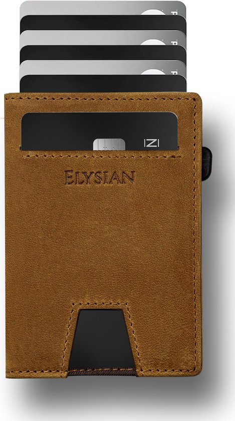 Elysian - Portefeuille marron - Porte-cartes extensible - 12 cartes - Cuir Premium - RFID - Emballage cadeau Luxe
