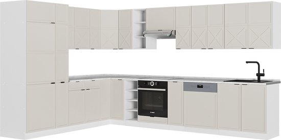 Vicco Fame-Line Cuisine d'angle – 347 x 46 cm sans plan de travail Gris/beige/blanc