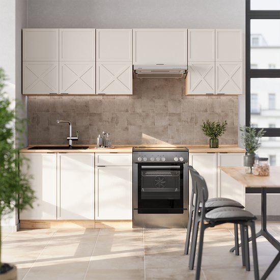 Vicco Fame- Line Meuble de cuisine complet – 240 cm, WB Chêne Grijs/ beige / chêne doré, WB Chêne