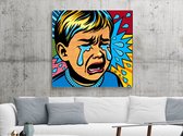 Pop art huilend kind schilderij | Tranen van een popart kind: een emotioneel kunstwerk vol kleur | Kunst - 60x60 centimeter op Dibond | Foto op Dibond