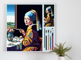 Pixel art vermeer schilderij | Vermeer's meesterwerk tot leven gebracht in pixel art prachtwerk | Kunst - 20x20 centimeter op Dibond | Foto op Dibond