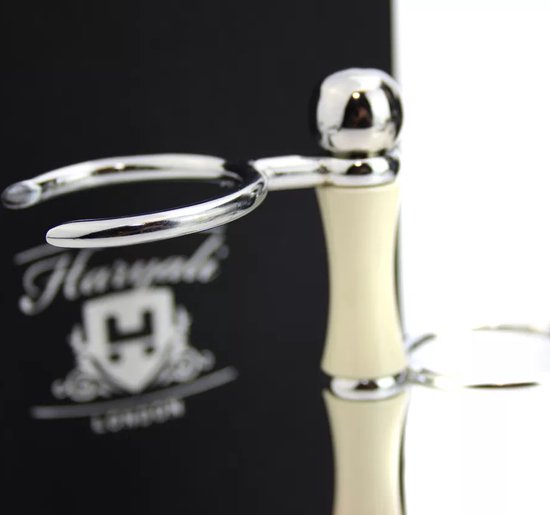 Scheerset voor mannen met DE Safety Razor, scheerkwast en scheerstandaard in gebroken witte kleur, scheerset voor herenverzorging