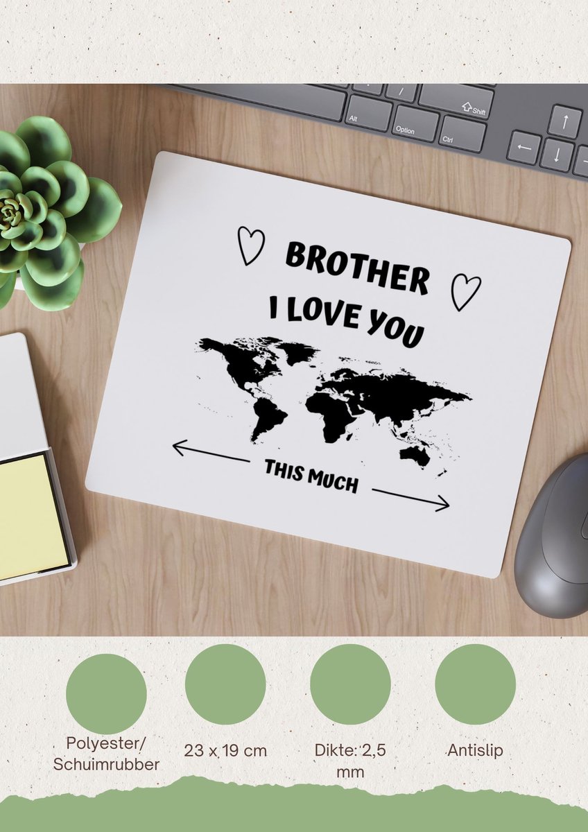 Image of Akyol - brother i love you this much Muismat - Broer - geweldige broer - liefste broer - verjaardag - cadeau - kado - bedankje - geschenk - 23 bij 19 cm