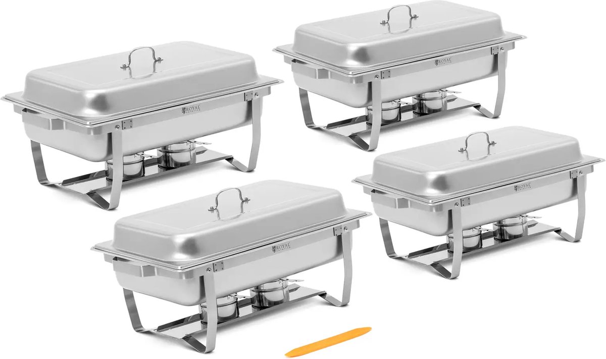Chafing Dish - set van 4 - GN 1/1 - 4 x 7,5 l - 4 brandstofcontainers - Royal Catering