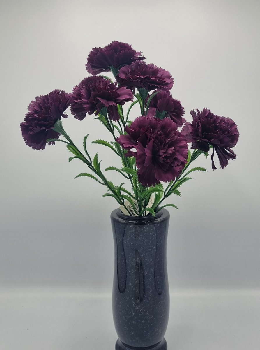 Boeket - Anjer - U985-m3 - 49cm - Bordeaux Rood - Grafdecoratie - Zijdenbloemen - Kunstbloemen